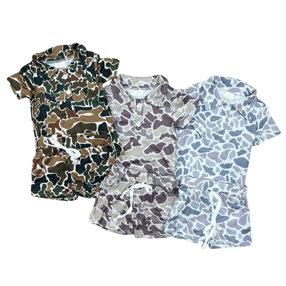 Baby Boys 2-Piece Camo Clothing Set - Short Sleeve Cotton Blend Button-Down Top, Drawstring Shorts, True-to-Size Baby Clothing for Everyday Wear, Short Sleeve Tops