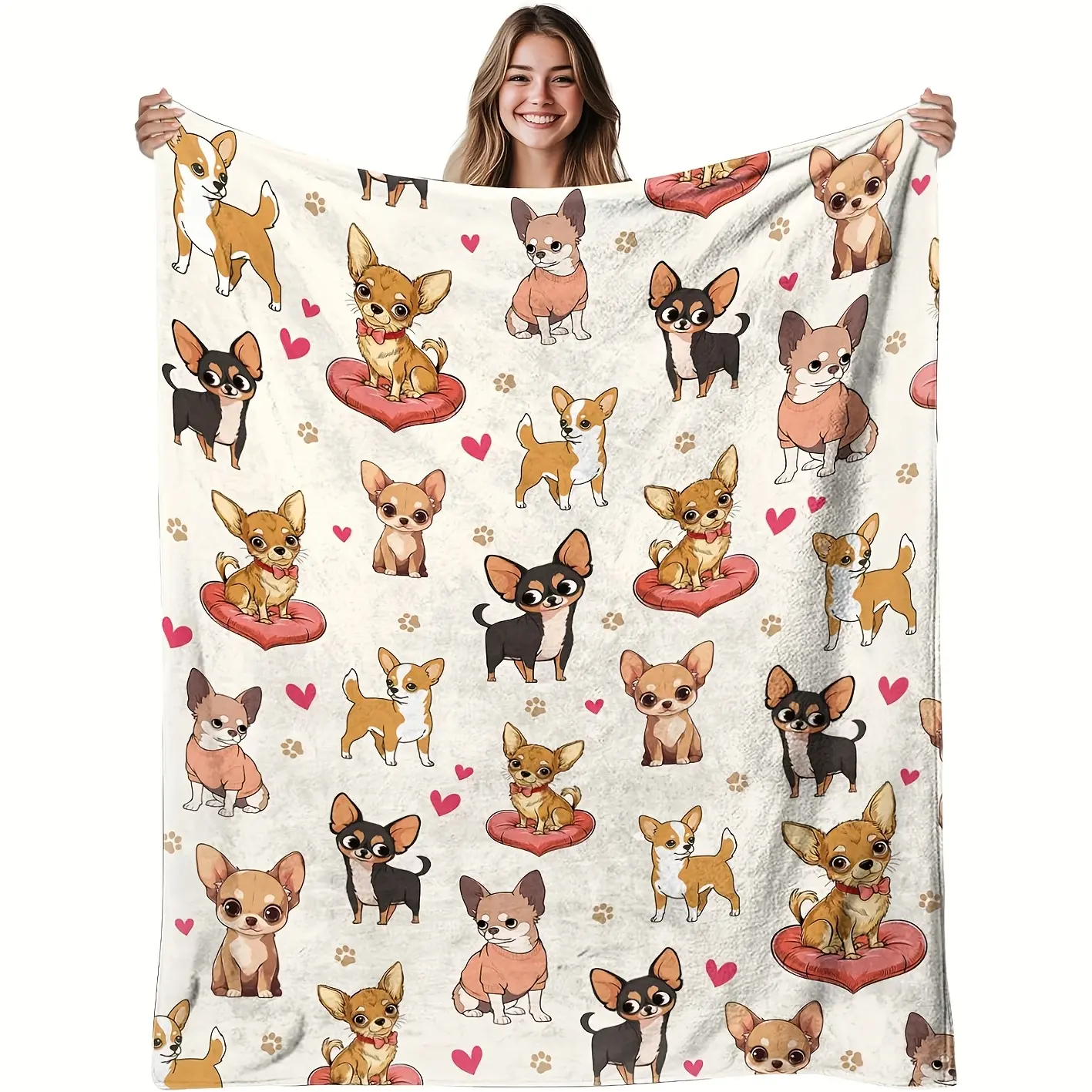 1pc Chihuahua Gift Blanket Blanket for Chihuahua Lovers Chihuahua Lady Gift Comfortable Dog Blanket Soft Pet Blanket Birthday Gift Blanket Chihuahua Print Flannel blanket for sofa bed travel Cozy Blanket