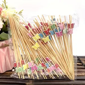 50pcs/100pcs Colorful Butterfly Bamboo Roostertail Skewers Bamboo Fruit Stick,Cocktail Stick, Party Dessert Stick, Disposable Food Stick for Party, Festive & Party Supplies, Party Accessories, Disposable Cocktail Sticks