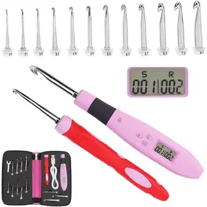 Counting Crochet Hook Set Digital  Crochet Hook-LED and 2 Levels Brightness Dimmable Light Up Crochet Hooks& Digital Stitch Counter,Beginner Knitting Kit with 12 Interchangeable Crochet Hooks