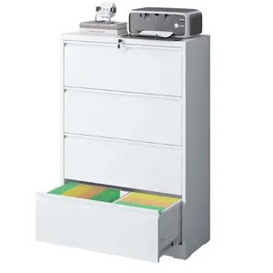 Dreamzon furniture Lateral File Cabinet 4 Drawer, White Filing Cabinet with Lock, Lockable File Cabinet for Home Office, Locking Metal File Cabinet for Legal/Letter/A4/F4 Size