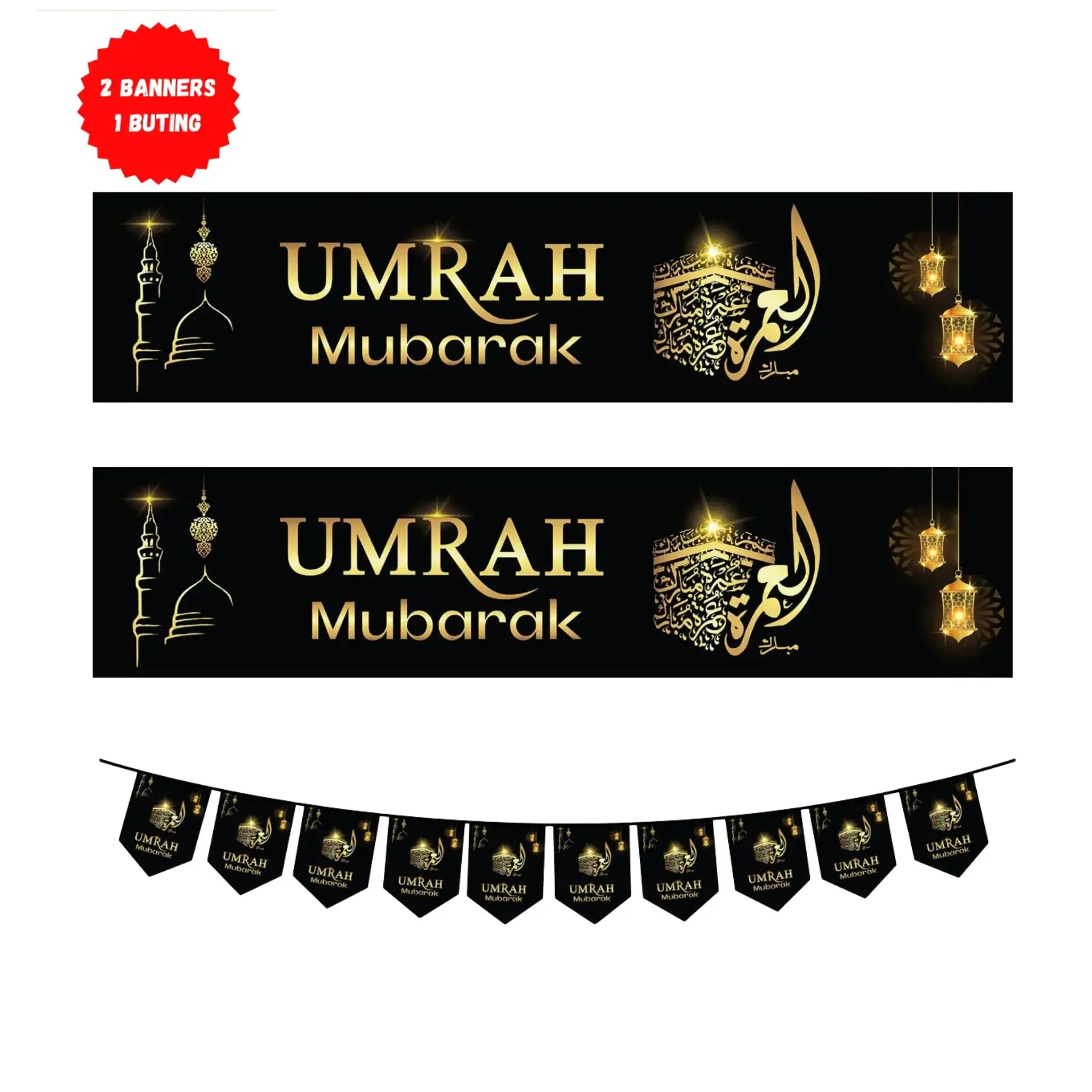 Umrah Mubarak Bunting Set, Home & Party Decorations Banners Bundle, Wall Decoration for Festive Hanging Displays, Pack