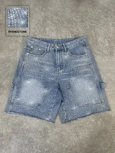 Rhinestone Embellished Slim-Fit Jeans: High-street diamond-embellished casual denim shorts, cropped jeans, casual jeans, American street style, Streetwear, fashionable daily wear denim✨