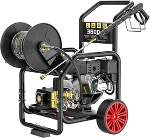 POHIR Gas Pressure Washer Powered 7HP with Hose Reel, 3600 PSI @ 3.3 GPM, Crankshaft Brass Pump, Portable Heavy Duty