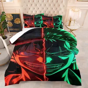 Luffy and Zoro Neon Design Quilt, Anime Lover's Favorite, Perfect for Adults Kids Teens Bedroom Decor, Includes 1 Quilt and 1-2 Pillowcases