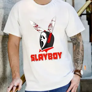 Ghostface Slayerboy Halloween Horror Cotton Print Tee for Men - Men's Top - Menswear Casual Outfit