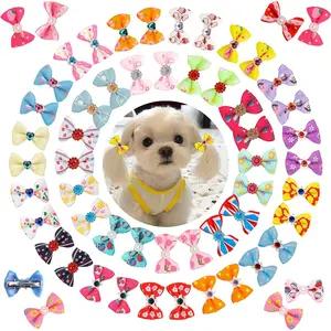 60 count Puppy Dogs Hair Clips with Metal Clips, Rhinestone  Bowknot Hair Bows for  Puppy Party Birthday, Handmade Hair Accessories Pet , 30Pairs (Mixed Colors)