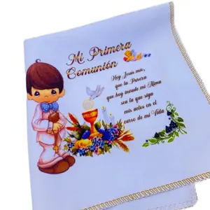 First Communion Favors 12pcs Napkins - 10x10” primera comunión Recuerdos, 100% Polyester,  Servilletas de tela