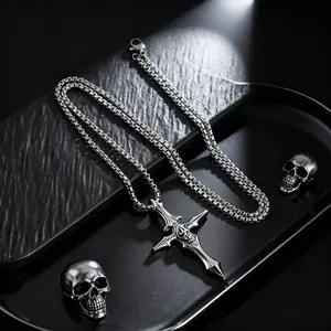 Gothic Dark Wave Bone Cross Pendant Necklace! All-Season European American Style