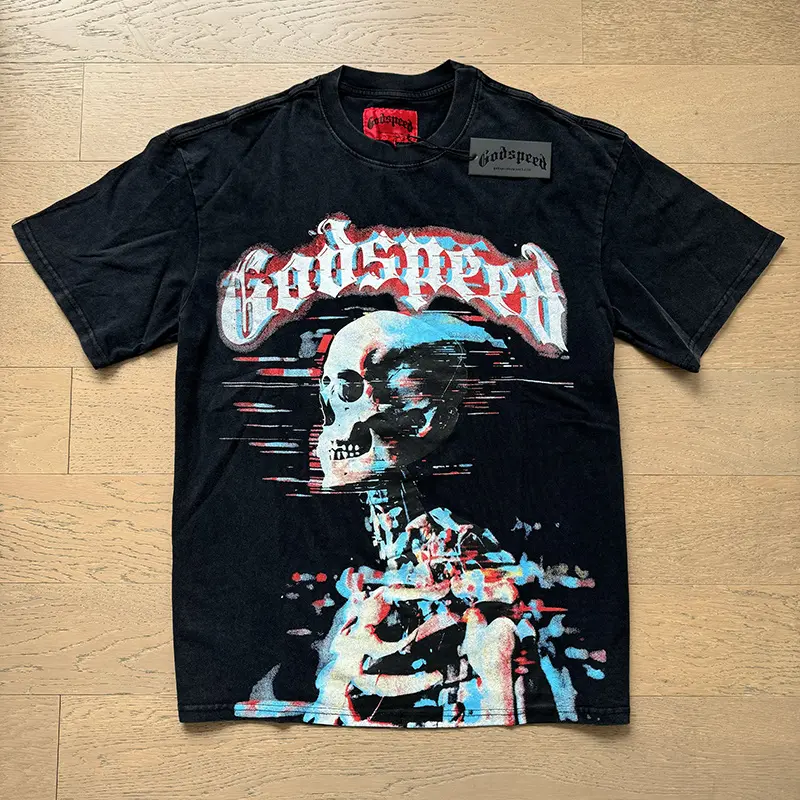 GODSPEED Aesthetic Graphic Tee Y2K Vintage Skull Butterfly Faded Cotton Relaxed Fit Casual Short Sleeve
