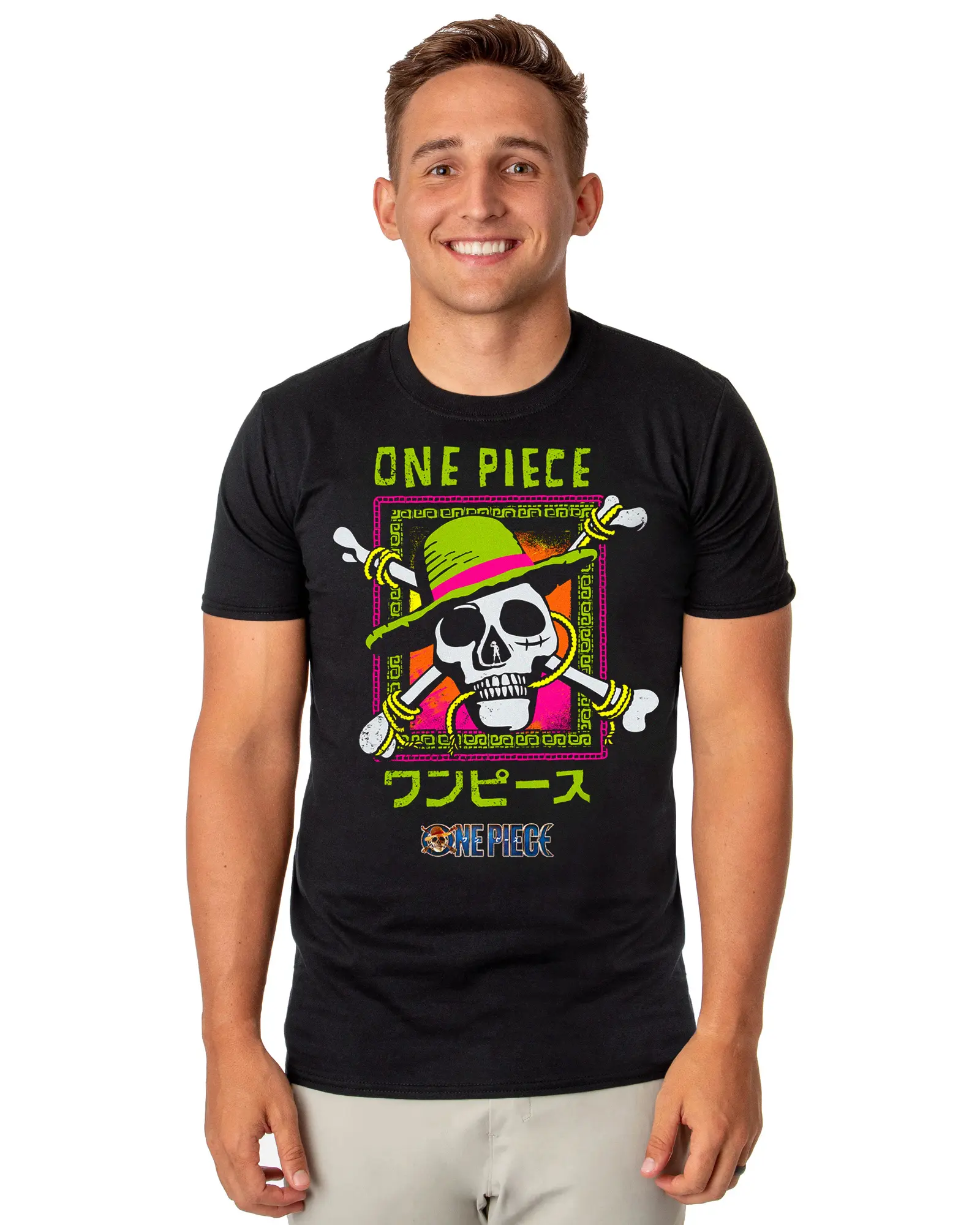 One Piece Live Action T-Shirt Men’s Black Crew Neck Short Sleeve Straw Hat Pirates Logo Graphic Tee