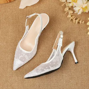 Pointed Toe Slingback Pumps | Elegant Floral Pointed Toe | 5cm Comfort Heel，Women's Pointed Toe High Heel Pumps, Hollow Design, Single Strap, Elegant Shoes for Special Occasions, Slip-On Chunky Heels