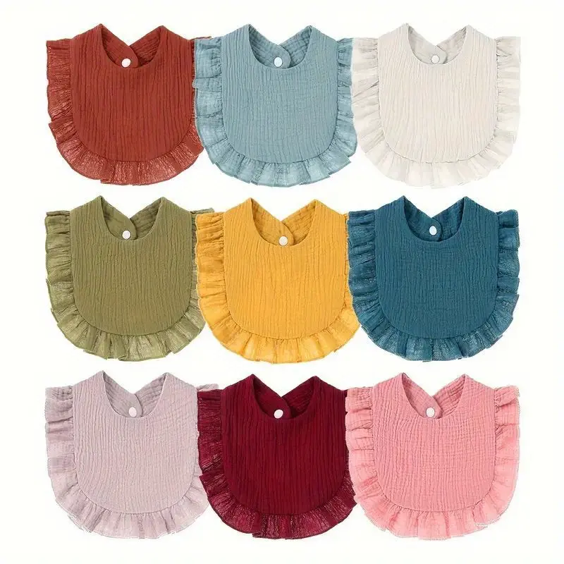 9pcs set of baby saliva wipes, ruffled baby lace bibs, bibs and saliva pouches
