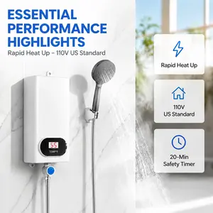 Thermostatic 3500W Tankless Water Heater, 110V US Instant Hot Water with LCD & Shower Kit, for Home & RV