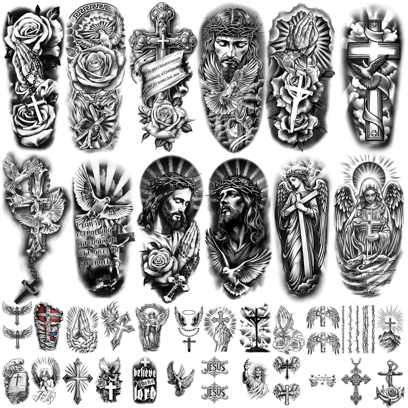 77 Sheets Temporary Tattoo for Women and Men, 17 Sheets Half Arm Chest Shoulder Fake Tattoos, 60 sheets Tiny for Adults Vintage Multi Colored Mixed Style Waterproof Realistic Tattoos Long-Lasting