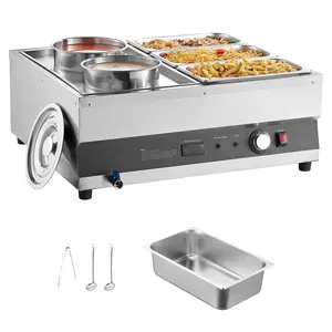 Commercial Soup Warmer Station With 2-Pot And 3-Pan Soup Kettle Warmer, Stainless Steel Buffet Server, Restaurant Grade Countertop Food Warmer For Catering, Cafeterias, And Buffets