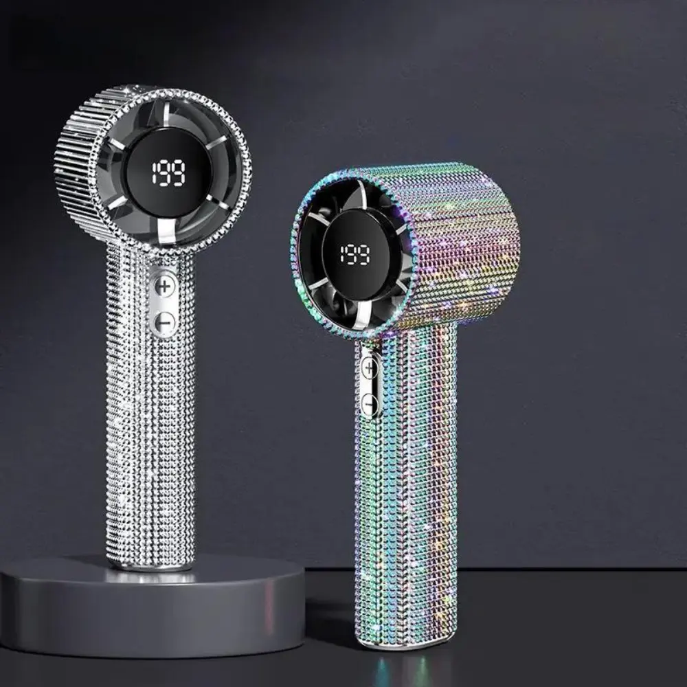 Full diamond luxury craft portable handheld turbo fan, 199 wind speeds, rechargeable, long-lasting handheld fan with digital display, suitable for outdoor activities, travel, office, ladies' gifts
