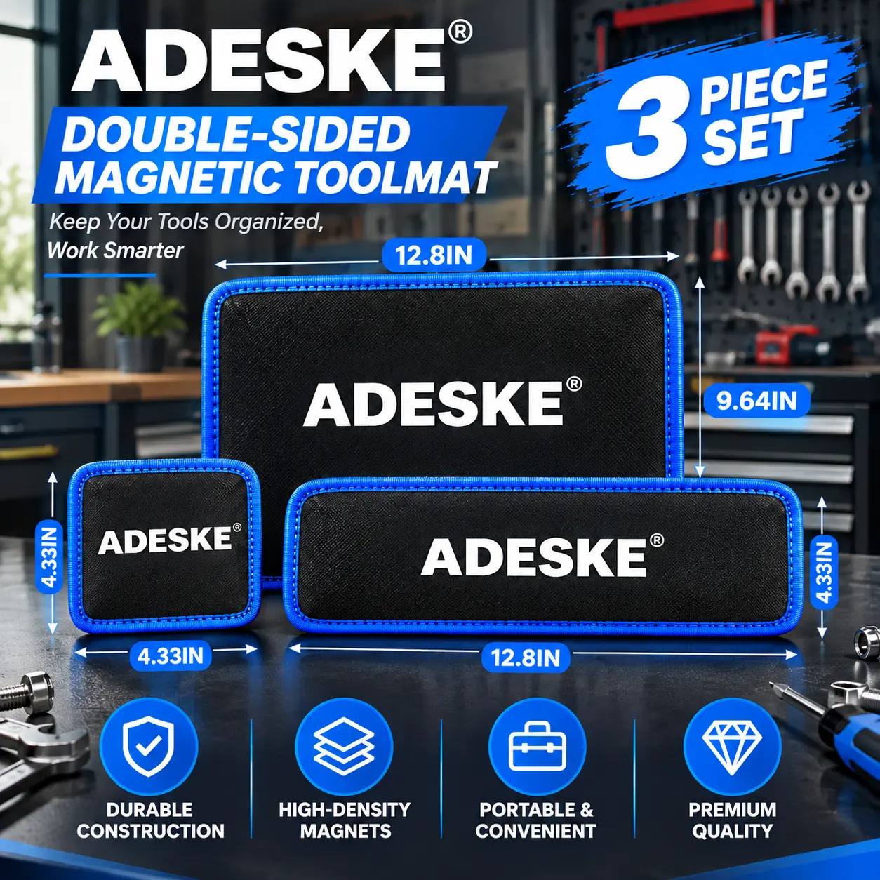 ADESKE Flexible Magnetic Tool Mat with 83 Strong Magnets, Tool Organizer for Holding Metal Parts, Automotive Repair, Mechanics, Garage Workshops & DIY Projects