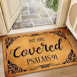 Quick-Dry Psalms 91 Scripture Doormat with Anti-Slip Backing - Soft Absorbent Stone Door Mat, "We Are Covered" Design, Home Decor Ideas, Outdoor/Indoor Entrance Rug, Christian Gift