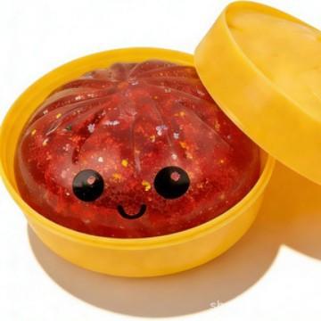 Cute Crystal Steamed Bun Fidget Toy — A sensory finger toy and squeezable stress reliever, featuring a squishy, elastic design and a miniature steamer basket