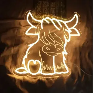 Highland Cow LED Neon Sign, Adjustable Brightness Wall-Mountable USB Powered Home Bedroom Party Decoration Christmas Gift Idea Ambient Decoration Lamp