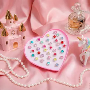 Mother Day Gift 36pcs Little Girl Rhinestone Gem Rings,Adjustable,Random Color Style Diamond Kids Play Rings in Box,Pretend Play and Dress Up Rings for 4-12 Year Old Girl Birthday Gifts, 3 4 5 6 7 8 9 10 11 12