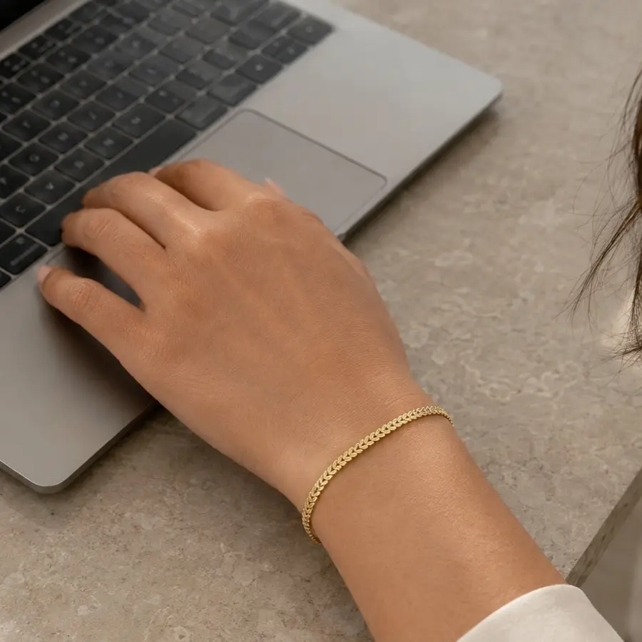 14K Gold-Plated Wheat-Link CZ Bracelet 19 cm