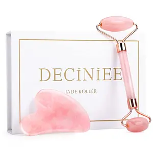 Deciniee Jade Roller and Gua Sha Set - Anti Aging Face Roller Massager & Gua Sha Facial Tools for Eye, Neck - Natural Guasha Facial Roller Skin Care Tools Body Muscle Relaxing Relieve Wrinkles-Cyan