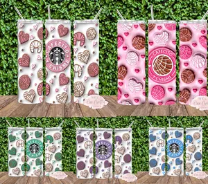 Cafecito Collection Tumbler 20/30 Ounces Sublimation Ink Double Wall Glossy Finish Handmade with Plastic Lid & Straw