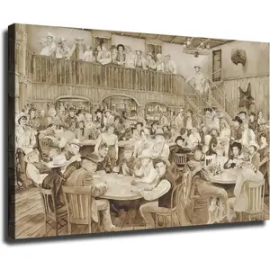 Western Saloon Poster Canvas Wall Art Poster,Mordern Decor Pictures, For Room Aesthetic, Living Room Bedroom Decor (Framed,16 * 24inch)