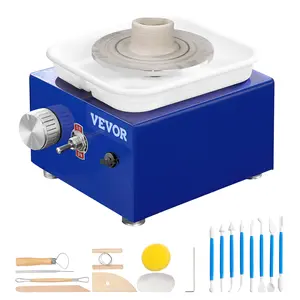 VEVOR Mini Pottery Wheel, for  Beginners, 2 Turntables 2.6in/3.9in Ceramic Wheel Machine, Adjustable 0-300RPM Speed ABS Detachable Basin, 17 Pottery Accessories, Work Art Craft DIY, 30W, Blue