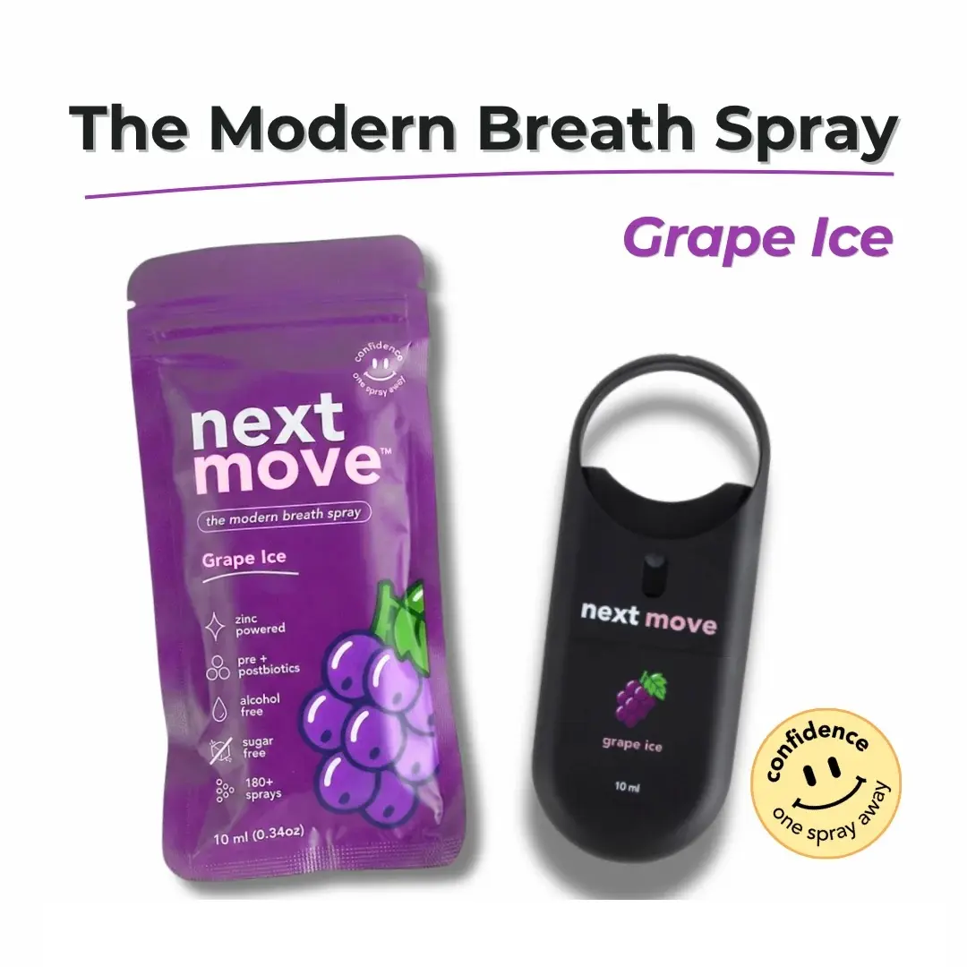 Next Move Breath Spray | Zinc Oral Spray for Fresh Breath | Pre + Postbiotic Formula | Sugar-Free Alcohol-Free | Loop-Top Keychain Bottle | Multiple Flavors and Pack Sizes ( Choose Flavors )