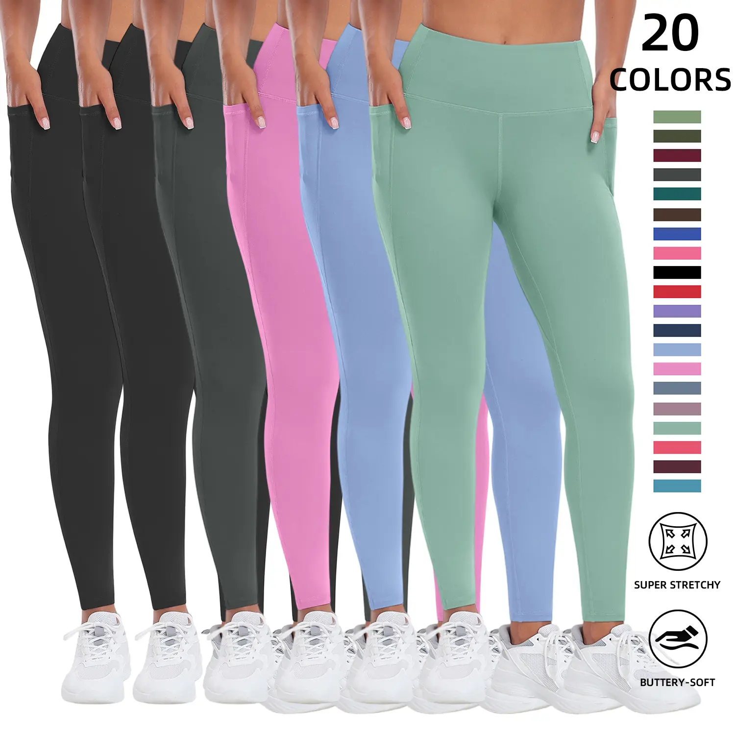 Women's High Waisted Leggings with Functional Pockets - 3/5/6 Packs, Soft Skin-Friendly Fabric, Ideal for Workout, Yoga and Everyday Wear Functional Pockets Add Practicality,clothes for back to school,first day of school outfits