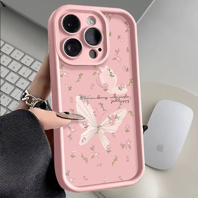 Little Flower Butterflies Silicone Smartphone Cover - Shockproof, Drop Proof, 2D Printing, Lens Protector, Durable Soft Shell for iPhone 17 Pro Max,16,16e,15,14 Plus,13,12 Mini,11,Air,X,XS Mobile Phone Accessories