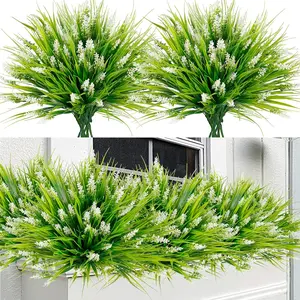 6 Bundles Artificial Plants, Outdoor Faux Lavender Flowers, Fake Monstera Plastic Greenery, Garden Plants for Home Porch Window Terrace Hanging Planters, Indoor Decor