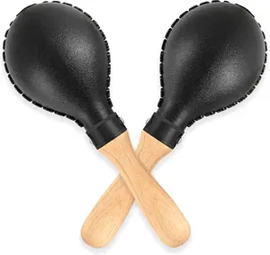 Maracas Hand Percussion Rattles Sand Hammer Percussion Instrument Black Professional Maracas with ABS Shells and Wooden Handles for Live Performances and Recording Party Concert KTV Black