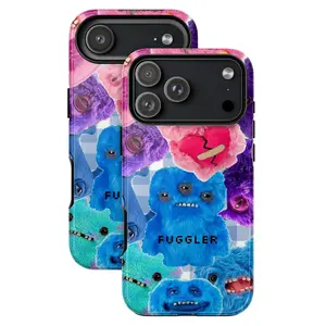 Fuggler Monster Plush Phone Case, Blue Pink Teal Purple Crooked Teeth Multi-Eyed Creatures Whimsical Toybox Vibes, Play Now Aesthetic Gift, iPhone 16 15 14 13 12 11 Pro Max