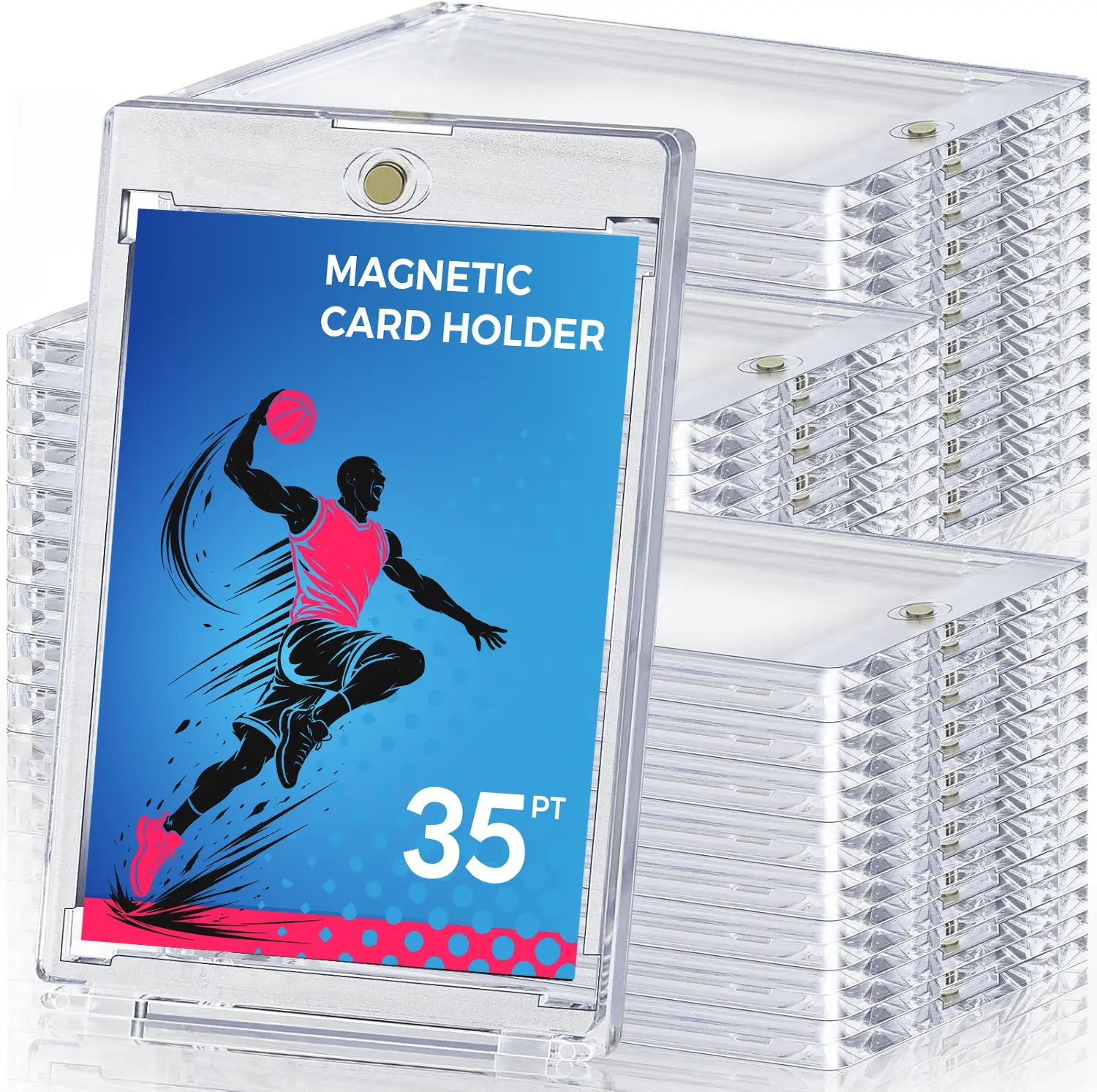 Magnetic Card Holders Cases, 35pt Acrylic Baseball Hard Plastic Card Case Fit for MTG, TCG, Standard Cards, Sports Cards Storage and Display top loader