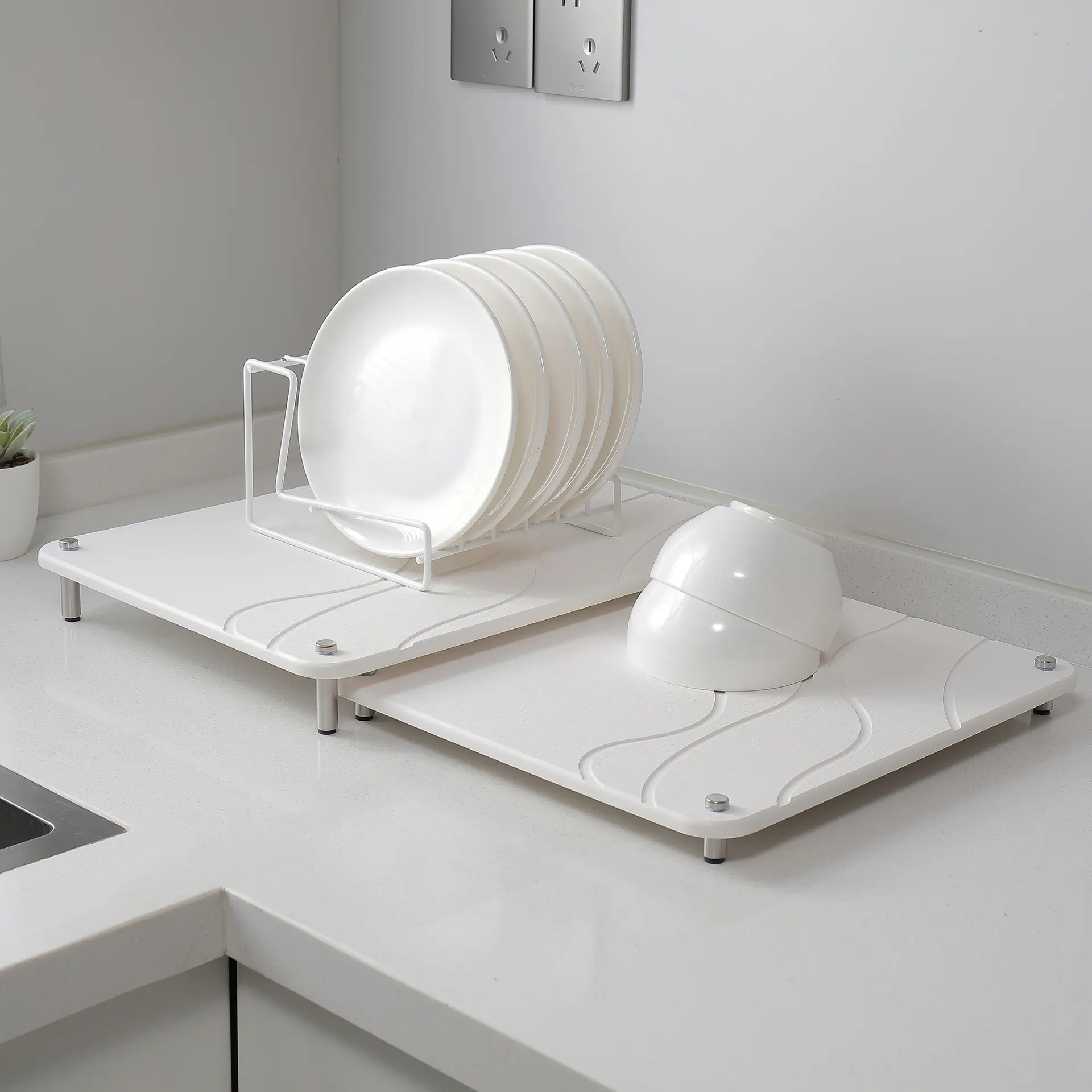 White 2PCs Large Drying Stone for Kitchen Counter Stone Dish Drying Mat with Non-slip Feet Quick Dry Mat for Efficient Drying