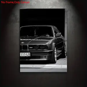 1 piece/set frameless canvas painting, Unframed wall art, retro realistic vehicle art, Vintage Car Art Prints, black classic performance car BMW M5 E34, perfect gift for vintage car enthusiasts, ideal gift for home decor, Home Decor Supplies