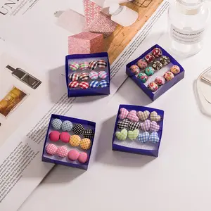 Retro Vibe Fashion Fabric Button Earrings, Hypoallergenic Plastic Glue Needle Design, Boxed Set