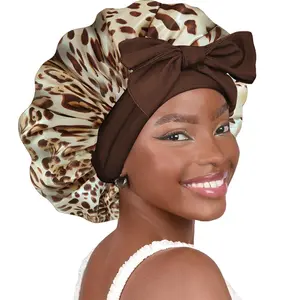 One Pc Silk Bonnet for Sleeping, Double Layer Satin Hair Bonnet with Adjustable Straps, Reversible Night Cap for Women with Natural & Curly Hair Detangler Attachment Haircare