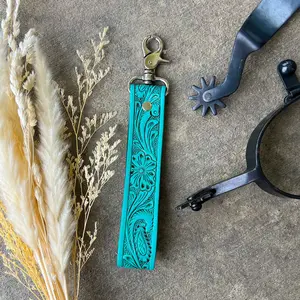 Rodeo Sky Tooled Leather Keychain – Turquoise