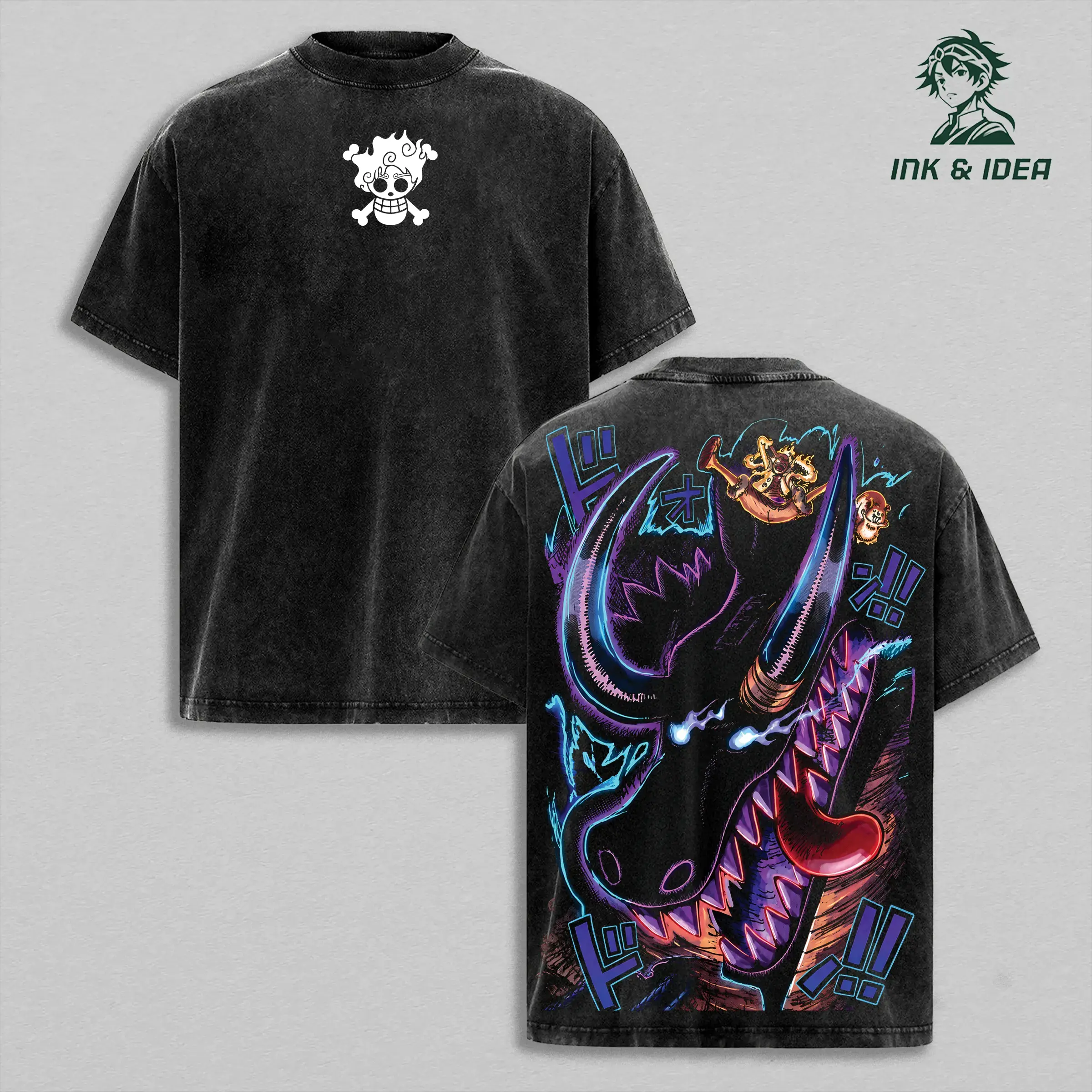 Men's Prince Loki vs Sun God Warrior Graphic T-Shirt, Elbaf Dragon Battle Vintage Washed Heavy Cotton Oversized Unisex Retro Anime Manga Streetwear Top, Collector Merchandise Gift