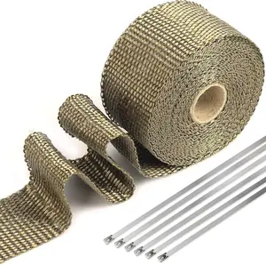 Titanium Exhaust Heat Wrap, 2" x 20' Heat Shield Tape with Stainless Ties for
