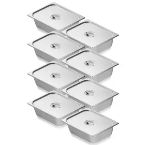 【Father's Day】VEVOR 8 Pack Hotel Pans, 1/2 Size Anti-Jam Steam Pan with Lid, 0.8mm Thick Stainless Steel Steam Table Pan, 4-Inch Deep Commercial Table Pan, Catering Storage Food Pan, for Industrial & Scientific Kitchen Sturdy