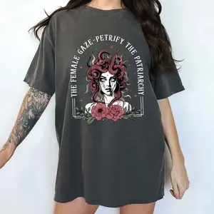 Vintage Floral Snake-crowned Maiden Comfort Colors Shirt, Retro Vintage The Female Gaze Petrify The Patriarchy Tee, Feminist T-shirt, Women's Right