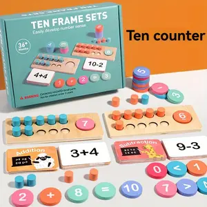 Wooden Ten Frame Math Learning Toy, 1 Box Early Education Counting & Number Sense Development Kit, Addition & Subtraction, Number Decomposition, Math Learning Tools, Math Teaching Aid