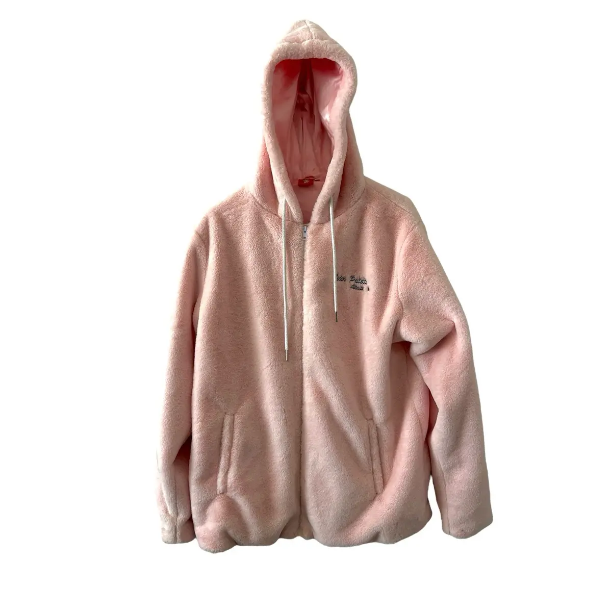 PINK FUR SATIN LINED ZIP UP HOODIE