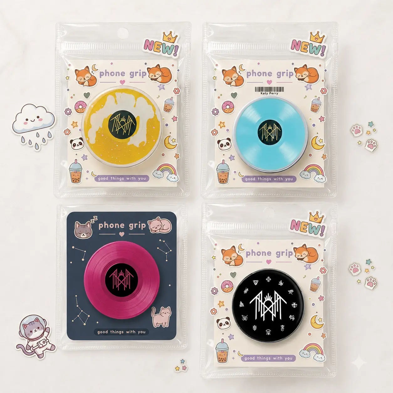 Vinyl Record Phone Grip Kawaii Cute PopSocket Holder Aesthetic Music Lover Stand 4 Colors iPhone Y2K Teen Girls Gift